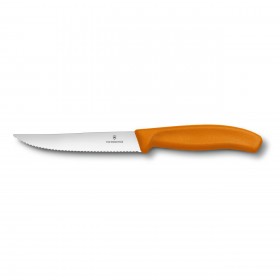 Couteau à steak lame dentée 12cm manche synthétique orange