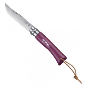 Couteau de poche n°7 manche en bois violet et lien en cuir - lame inox 8cm