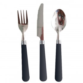 Ensemble de 3 couverts jetables noirs en inox - Lot de 10