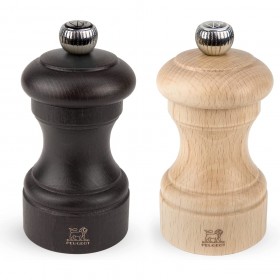 Duo moulins poivre et sel manuels 10cm bois de hêtre chocolat/naturel