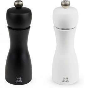Duo moulins poivre et sel manuels 15cm bois de hêtre noir/blanc