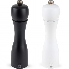 Duo moulins poivre et sel manuels 20cm bois de hêtre noir/blanc