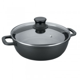 Faitout bas induction en fonte d'aluminium avec couvercle en verre - Ø 28 cm