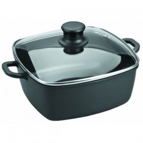 Faitout induction carré en fonte d'aluminium avec couvercle en verre - 28x28cm