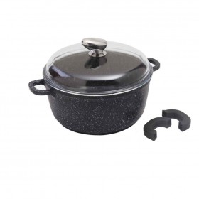 Faitout rond 20cm façon pierre fonte d'aluminium - couvercle verre