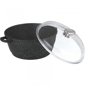 Faitout rond 24cm façon pierre fonte d'aluminium - couvercle verre