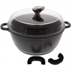Faitout rond 28cm façon pierre fonte d'aluminium - couvercle verre