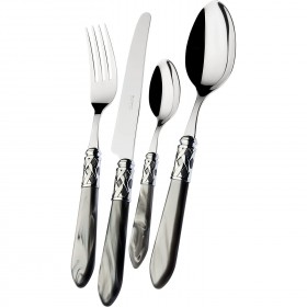 Ménagère 24 pièces acier inoxydable 18/10 anneau chromé - manche gris effet nacré