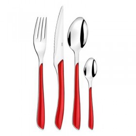 Ménagère 24 pièces rouge en inox 18/0 2mm