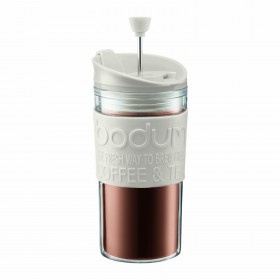 Mug à piston en plastique double paroi 35cl blanc crème - A l'unité