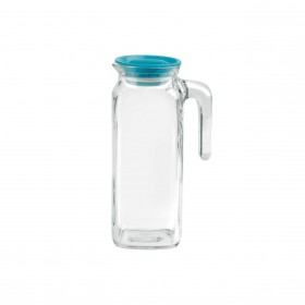 Carafe pichet en verre 1 L couvercle plastique bleu