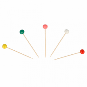 Piques boules couleurs 6.5 cm assorties bambou - Lot de 144