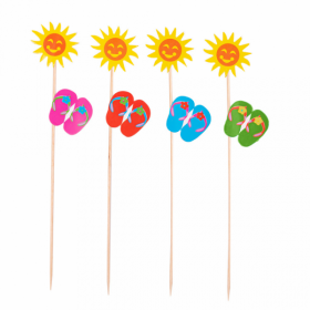 Piques décoratives cocktails glaces tournesols tongs 20 cm - Lot de 100