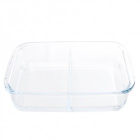 Plat à four rectangulaire en verre 2 compartiments 34.5 x 21cm 