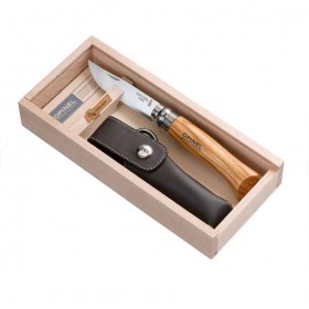 Plumier couteau n°8 manche en bois d'olivier avec lame inox et étui