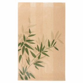 Pochette hamburger 35g/m² 14x7x22cm parchemin anti-graisse naturel motifs feuilles vertes - Lot de 500