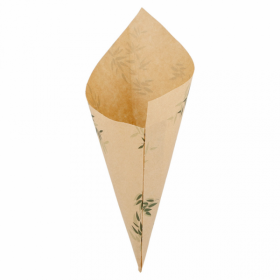 Sachets en pointe 70g/m² 24x17cm parchemin anti-graisse marron motifs feuilles vertes - Lot de 2000