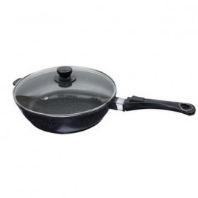 Sauteuse ronde 28cm "façon pierre" fonte d'aluminium - couvercle verre