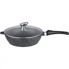 Sauteuse ronde 24cm "façon pierre" fonte d'aluminium - couvercle verre