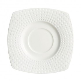Sous tasse à thé carrée 15cm en porcelaine blanche reliefs géométriques mini-carrés
