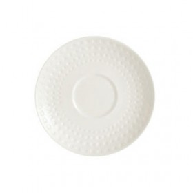 Sous tasse à thé ronde 14,5cm en porcelaine blanche reliefs géométriques mini-carrés