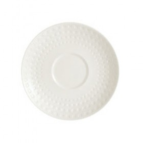 Sous tasse à déjeuner ronde 16,5cm en porcelaine blanche reliefs géométriques mini-carrés