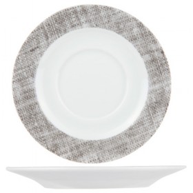 Sous-tasse seule ronde en porcelaine grise et blanche 14.5cm (pour tasse 20cl) - Lot de 6