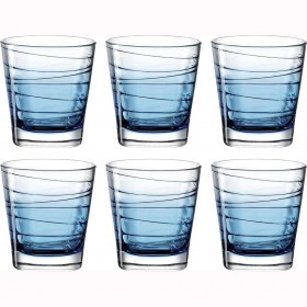 Verre à eau forme basse motifs rayures bleu 25cl - Lot de 6