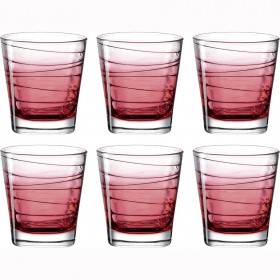 Verre à eau forme basse motifs rayures rouge 25cl - Lot de 6