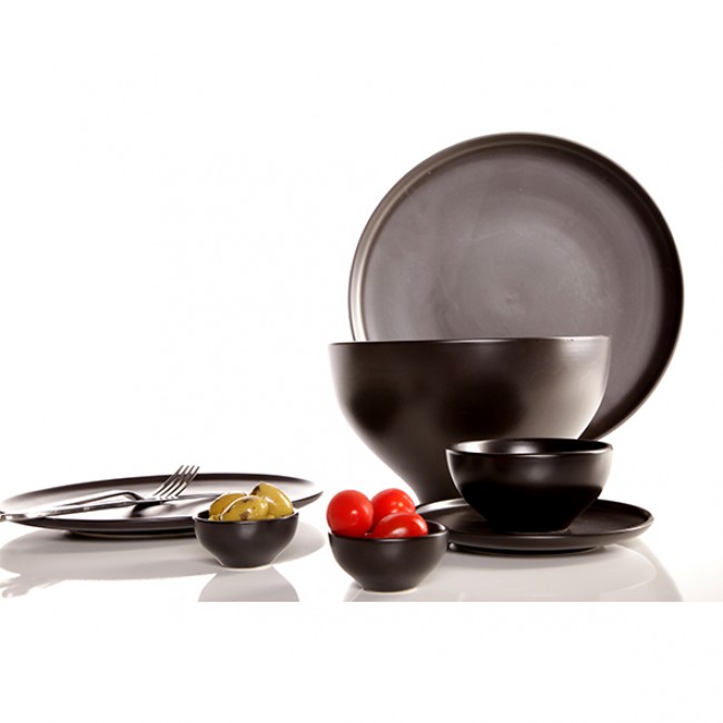 Assiette plate ronde noire 23.5cm - Lot de 6 - Okinawa - Cosy & Trendy