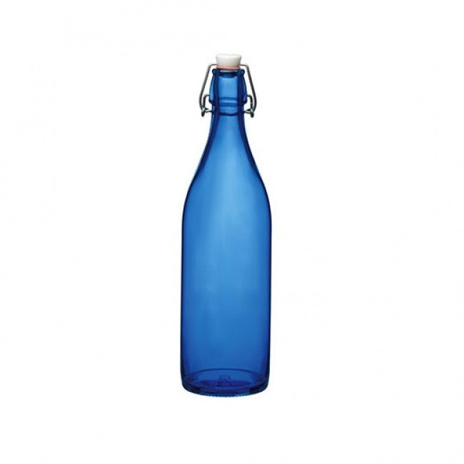 Lot de 6 bouteilles d'eau 520 ml en verre, bouchon mécanique bleu O