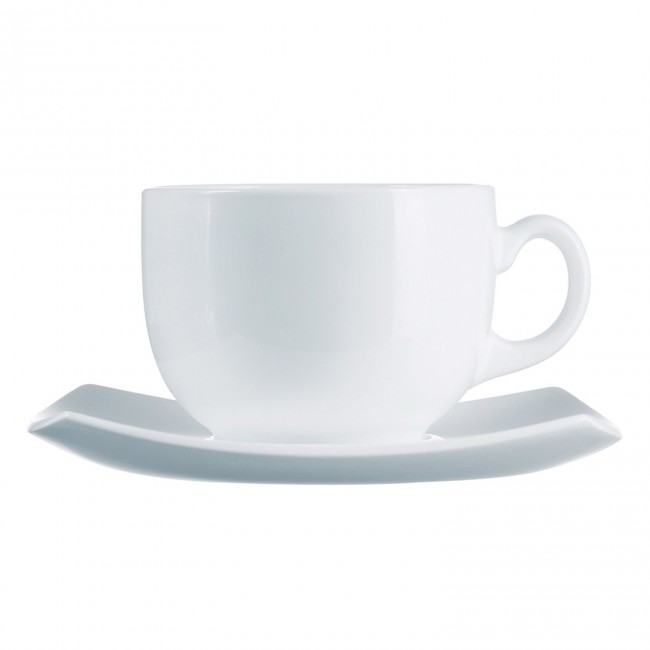 Duo De Tasses Flunch Porcelaine Opaline Blanche + Sous-tasses Arcopal - France