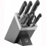 Bloc de couteaux en bois avec affûteur intégré - 7 pièces - manche noir - Gourmet - Zwilling 