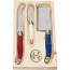 Service à fromage 3-pièces manche couleur Paris Bleu-Blanc-Rouge en inox - Range couverts en bois - Laguiole - Jean Dubost