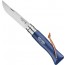 Couteau de poche n°8 manche en bois de hêtre bleu et lacet en cuir - lame inox 8.5cm - Baroudeur - Opinel